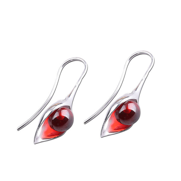 Elegant S925 Silver Earrings with Ruby Accent
