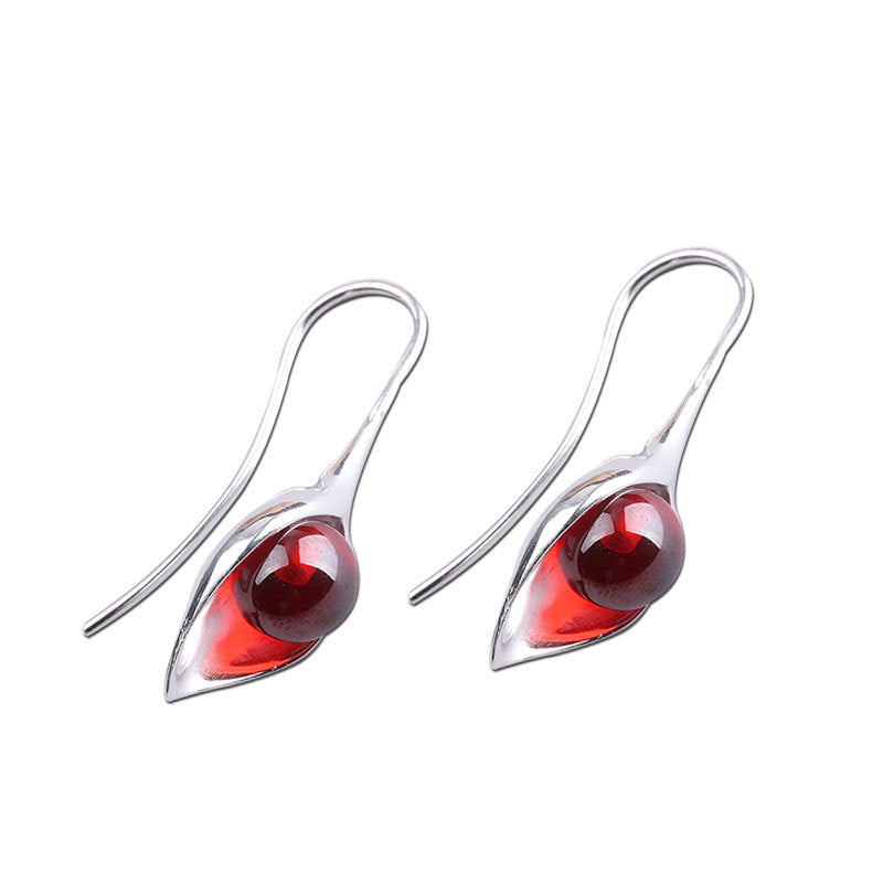 Elegant S925 Silver Earrings with Ruby Accent