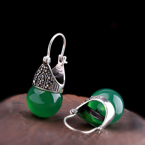 Elegant Silver & Green Jade Earrings - Vintage