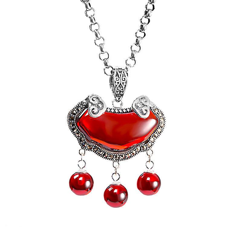 Elegant 925 Silver Red Agate Pendant for Women