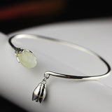 Sterling Silver Lotus Jade Bracelet for Women