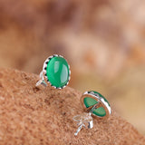 Sterling Silver Green Jade Studs - Elegant Women's Accessory