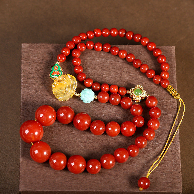 Red Agate Beaded Necklace with Charms -  Edition