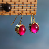 Ruby Glow Enamel Gold Hook Earrings