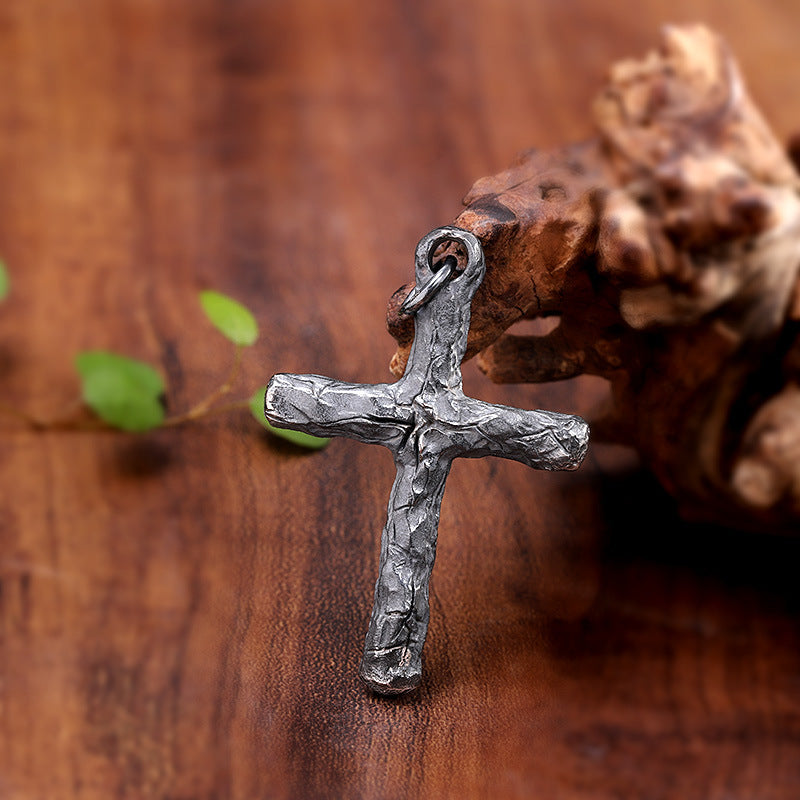 Rustic Textured Sterling Silver Cross Necklace - Unisex