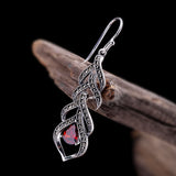 Elegant Sterling Silver Garnet Filigree Drop Earrings