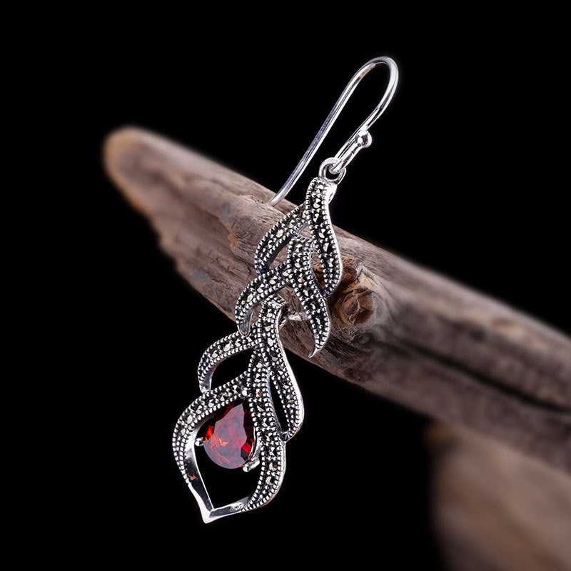 Elegant Sterling Silver Garnet Filigree Drop Earrings