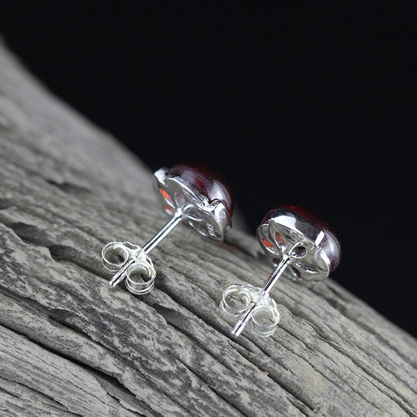 Sterling Silver Ruby Red Orb Stud Earrings