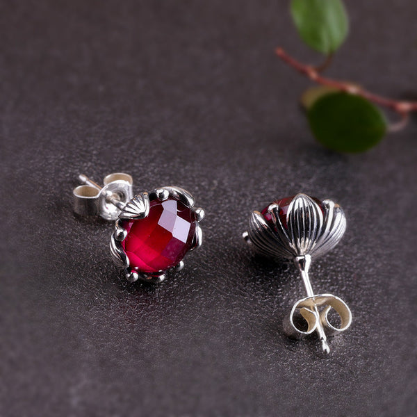 Sterling Silver Ruby Bloom Earrings -  Collection