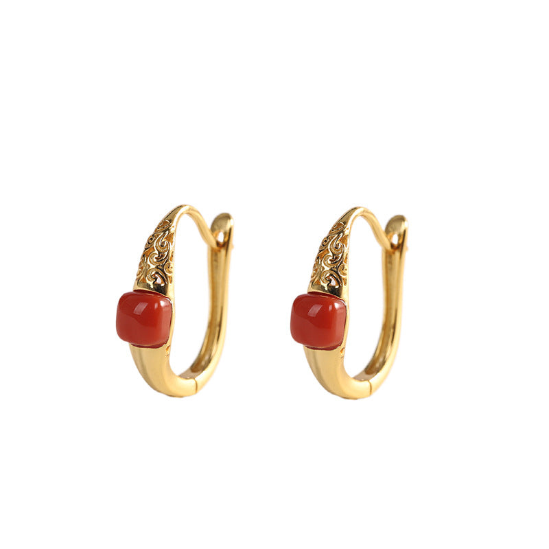 18K Gold Plated Red Agate Earrings for Women