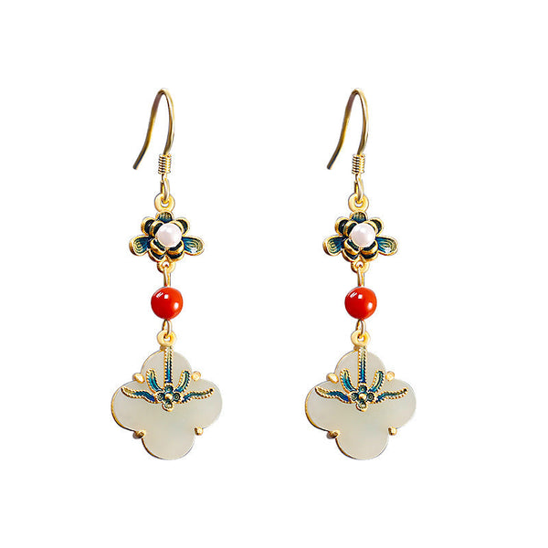 Jade Blossom & Coral Flower Earrings - Elegant Women's Accessory