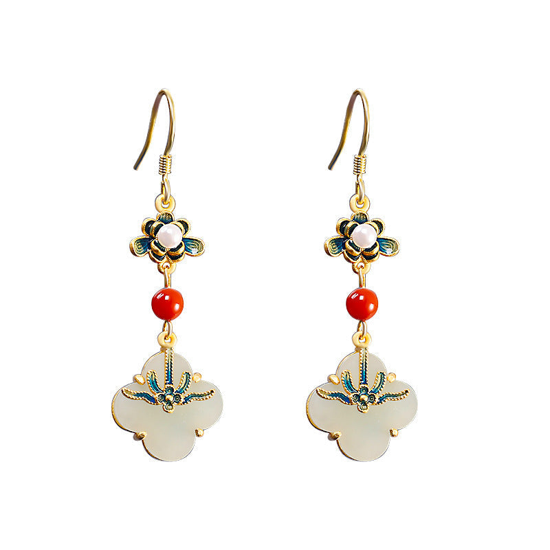 Jade Blossom & Coral Flower Earrings - Elegant Women's Accessory