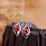 Elegant S925 Silver Earrings with Ruby Accent