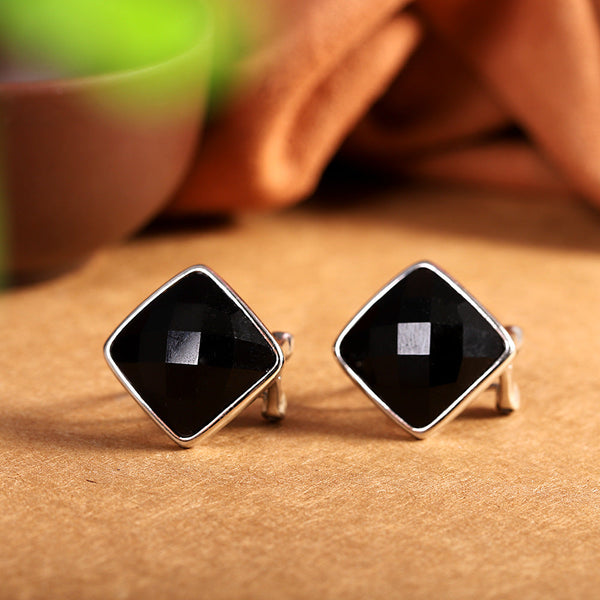 Black Onyx Square Stud Earrings for Men