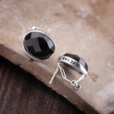 Faceted Black Onyx Clip Earrings for Elegant Women