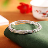 Elegant Jade and Silver Filigree Bangle -