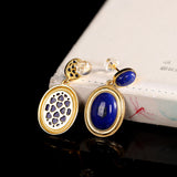 Gold-Plated Lapis Lazuli Oval Earrings - Elegance