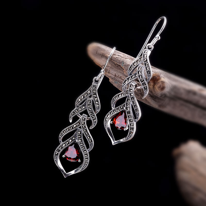 Elegant Sterling Silver Garnet Filigree Drop Earrings