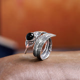 Sterling Silver Feather Ring with Onyx for Men