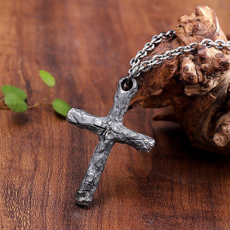 Rustic Textured Sterling Silver Cross Necklace - Unisex