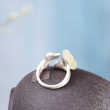 Elegant Jade Blossom Adjustable Silver Ring for Women