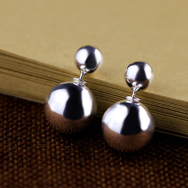 Sterling Silver Double Ball Earrings - Elegant Minimalist Design