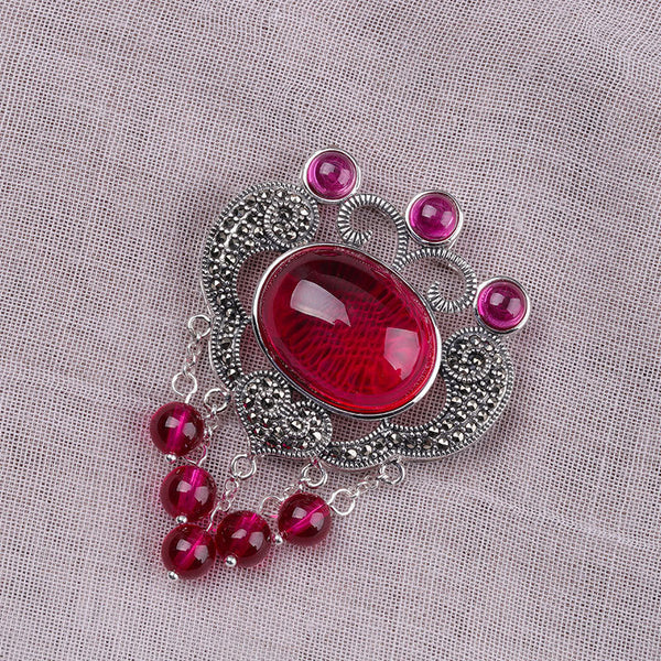 Elegant Sterling Silver and Ruby Brooch -  Edition