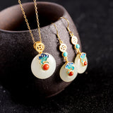 Golden Jade & Enamel Charm Jewelry Set