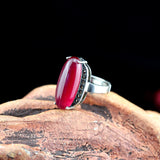 Ruby CabochonRadiant Red Jade Silver Ring Silver with Ring Black - Acc ents Edition