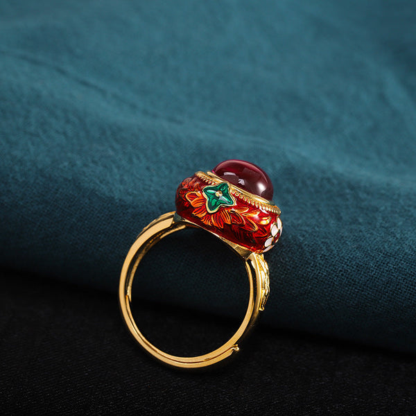 Regal Red Enamel Gemstone Ring for Women