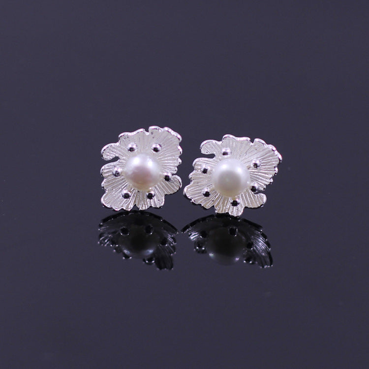 Sterling Silver Pearl Blossom Earrings for Women