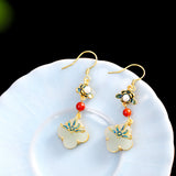 Jade Blossom & Coral Flower Earrings - Elegant Women's Accessory