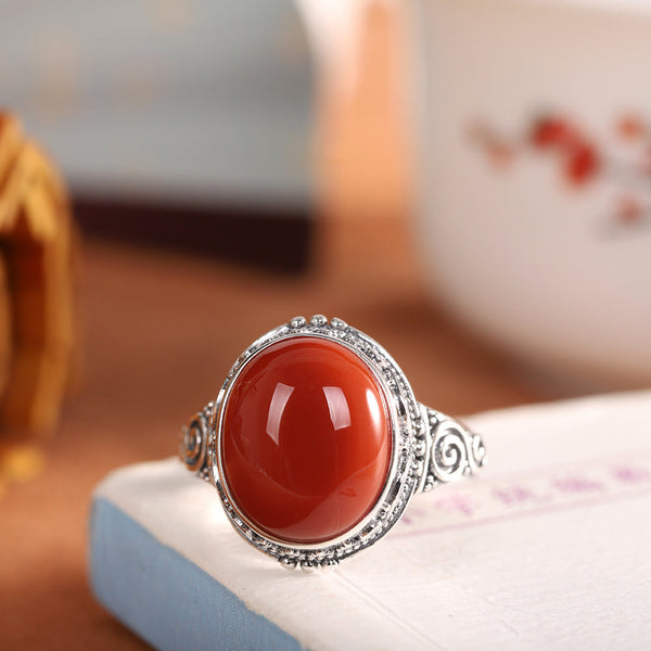 Sterling Silver Red Agate Ring for Women