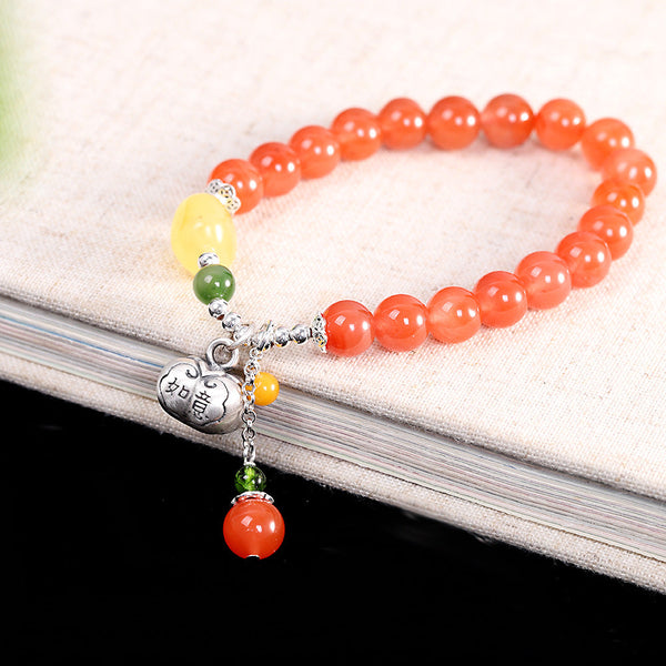 Red Agate Bracelet with Sterling Silver Charm