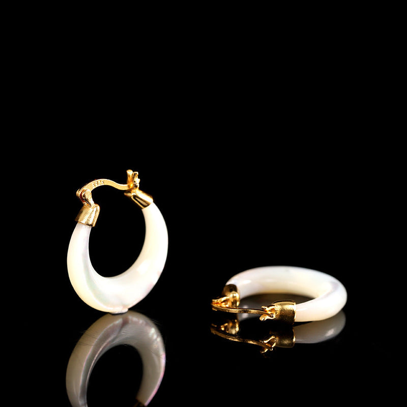 Gold-Plated Mother of Pearl Hoop Earrings