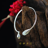 Sterling Silver Lotus Jade Bracelet for Women