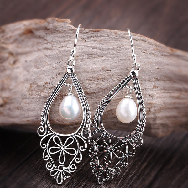 Sterling Silver Teardrop Pearl Earrings for Women