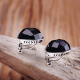 Faceted Black Onyx Clip Earrings for Elegant Women