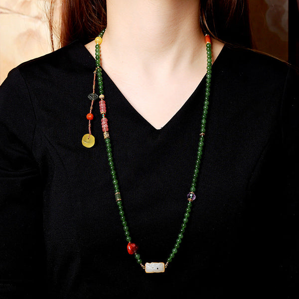 Jade Bead Necklace with Unique Accents for Women