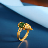 Gold-Plated Jade Ring with Ruby Accents for Women