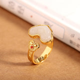 Gold Jade Cloud Ring with Coral Accent -