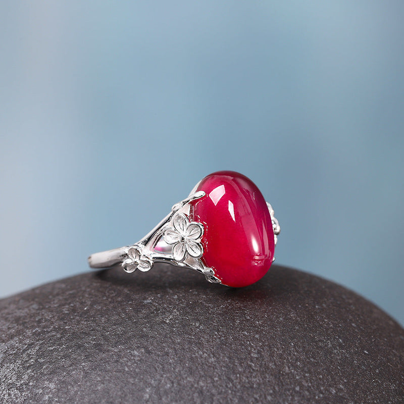 Sterling Silver Blossom Ruby Ring - Timeless Elegance