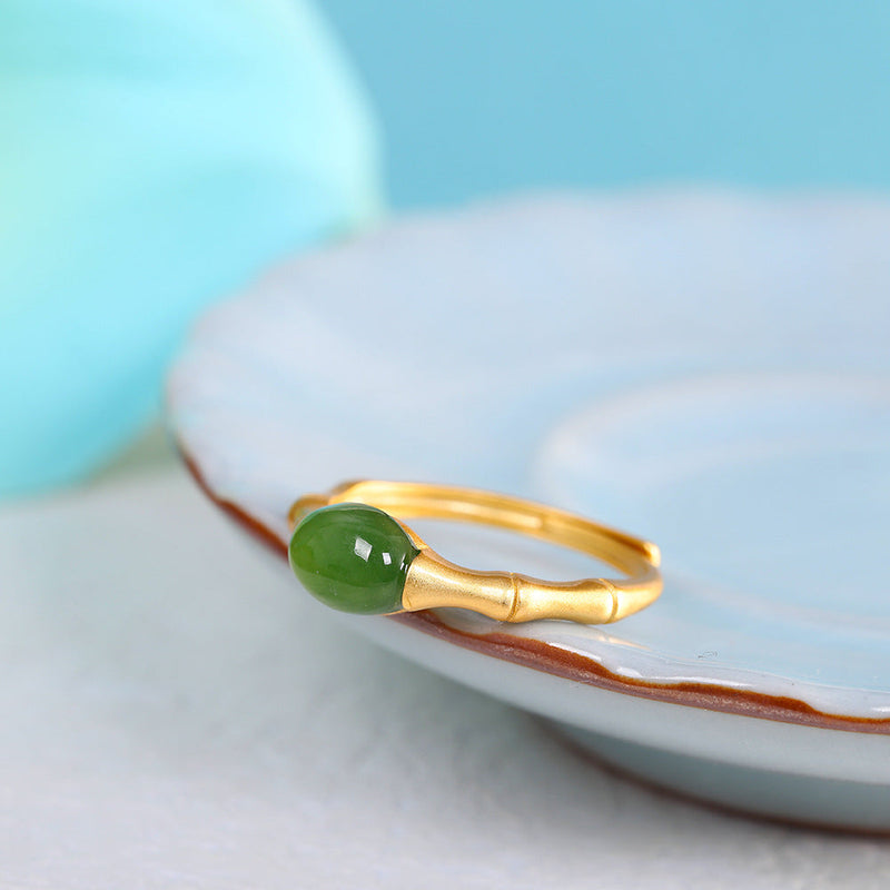 Jade Bamboo Gold-Plated Ring for Elegance - JZ23