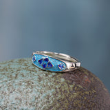 Blue Enamel S925 Sterling Silver Floral Ring