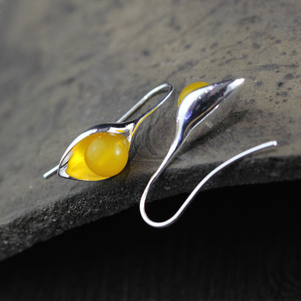 Amber Teardrop Sterling Silver Earrings for Women