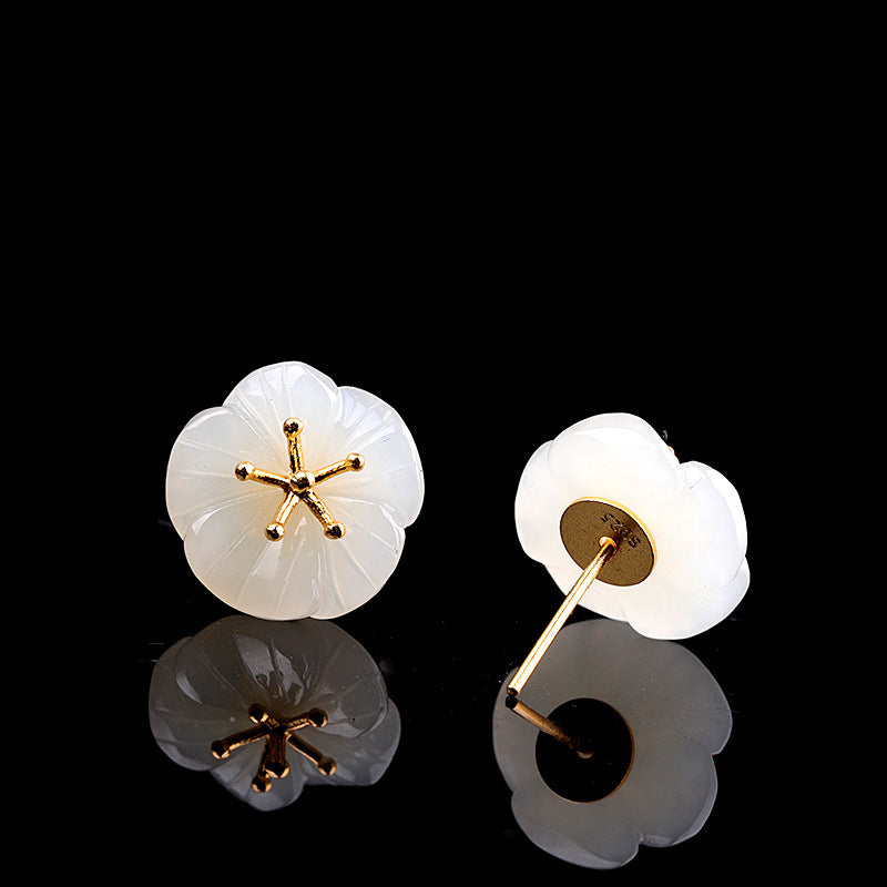 Jade Flower Gold Studs - Elegant Women's Earrings