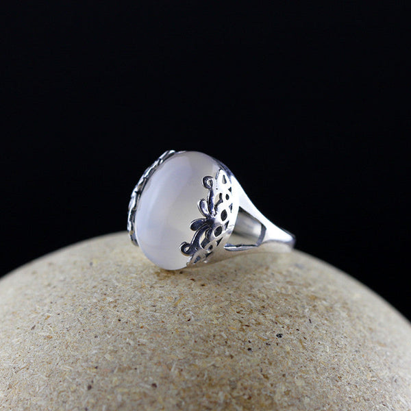 Sterling Silver White Agate Filigree Ring - S925