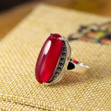 Ruby CabochonRadiant Red Jade Silver Ring Silver with Ring Black - Acc ents Edition