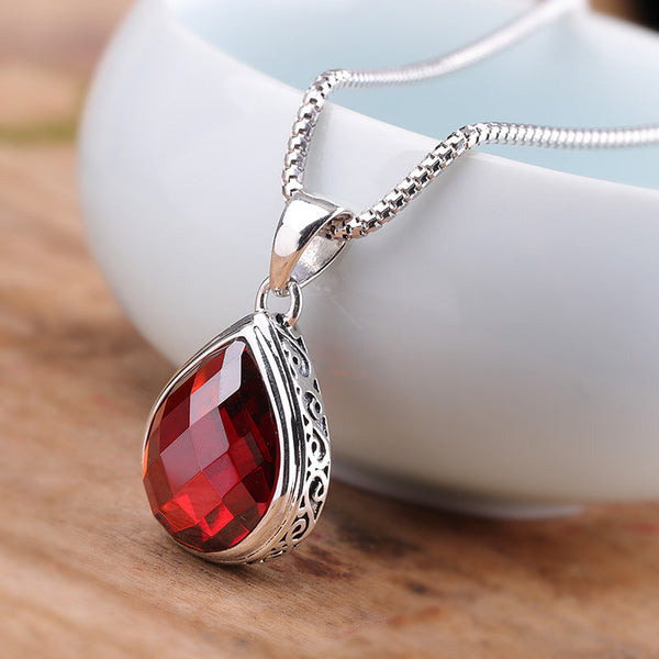 Elegant Ruby Red Teardrop Pendant for Women,