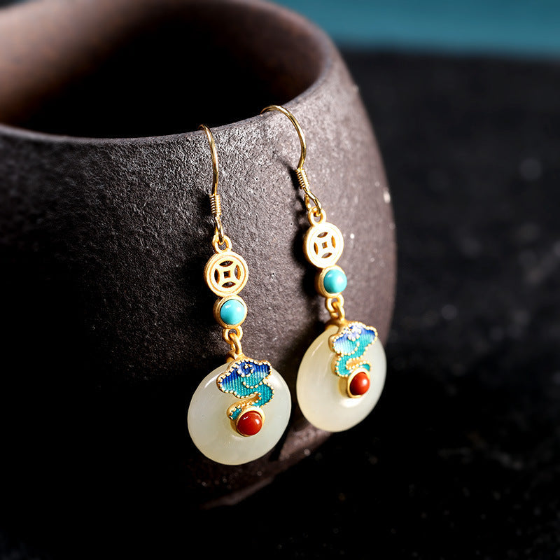 Golden Jade & Enamel Charm Jewelry Set